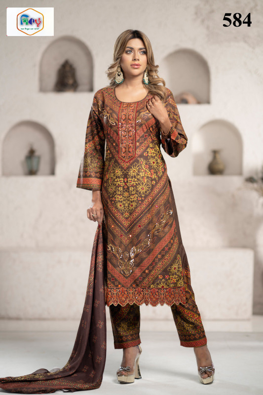 New Readymade Eid Collection Girls Cotton Skinprint Embroidery Lace Work Salwar Kameez | Three Piece 59