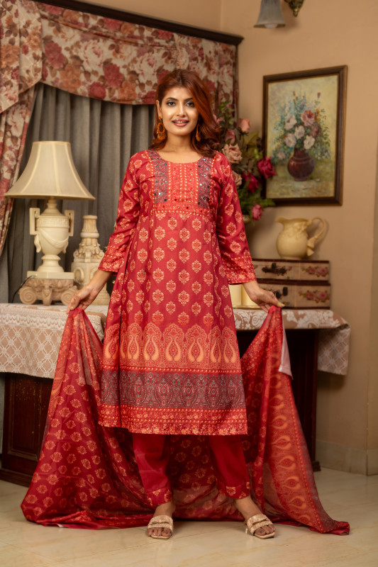 New Readymade Eid Collection Girls Cotton Skinprint Embroidery Lace Work Salwar Kameez | Three Piece 19