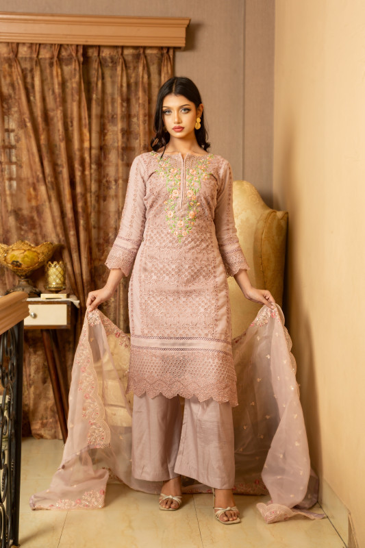 New Readymade Eid Collection Girls Cotton Skinprint Embroidery Lace Work Salwar Kameez | Three Piece 38