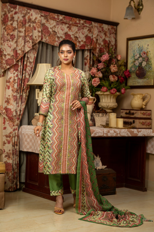 New Readymade Eid Collection Girls Cotton Skinprint Embroidery Lace Work Salwar Kameez | Three Piece 3