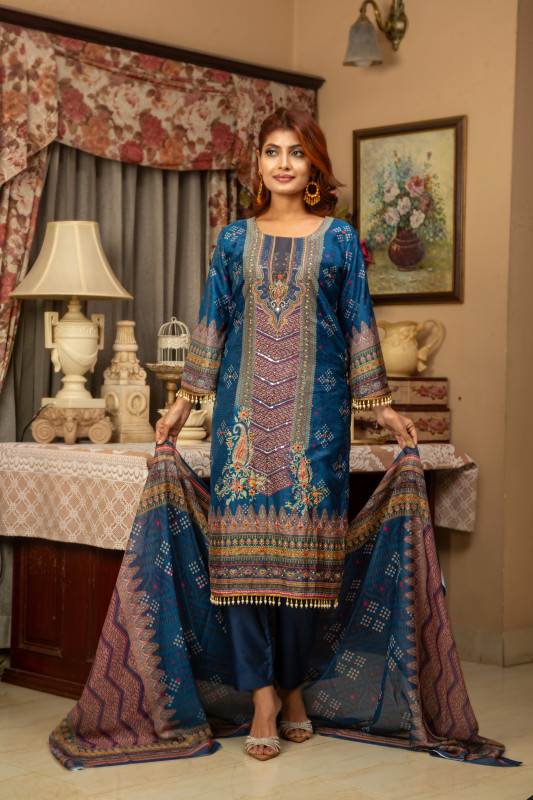 New Readymade Eid Collection Girls Cotton Skinprint Embroidery Lace Work Salwar Kameez | Three Piece 9