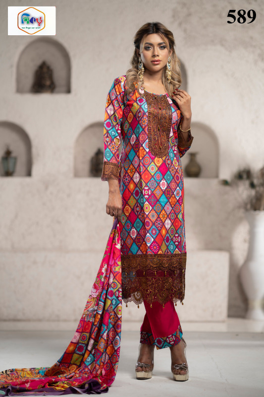 New Readymade Eid Collection Girls Cotton Skinprint Embroidery Lace Work Salwar Kameez | Three Piece 43