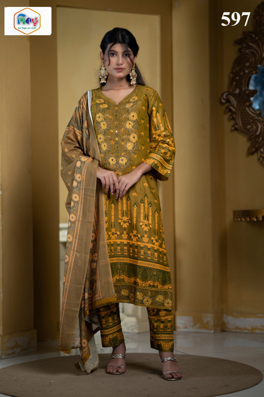 New Readymade Eid Collection Girls Cotton Skinprint Embroidery Lace Work Salwar Kameez | Three Piece 61