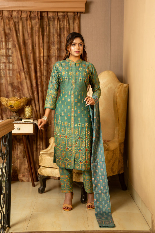 New Readymade Eid Collection Girls Cotton Skinprint Embroidery Lace Work Salwar Kameez | Three Piece 39