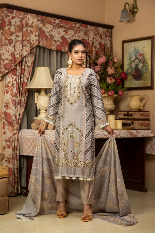 New Readymade Eid Collection Girls Cotton Skinprint Embroidery Lace Work Salwar Kameez | Three Piece 8