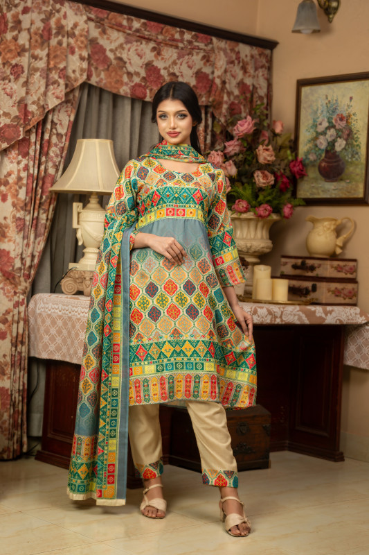 New Readymade Eid Collection Girls Cotton Skinprint Embroidery Lace Work Salwar Kameez | Three Piece 13