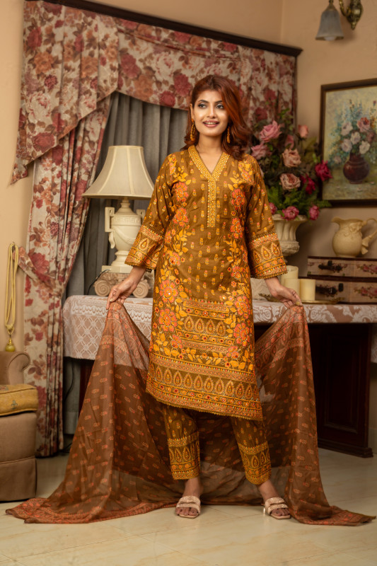 New Readymade Eid Collection Girls Cotton Skinprint Embroidery Lace Work Salwar Kameez | Three Piece 20